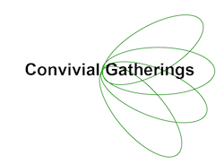 Convivial Gatherings logo with green petals behind the writing